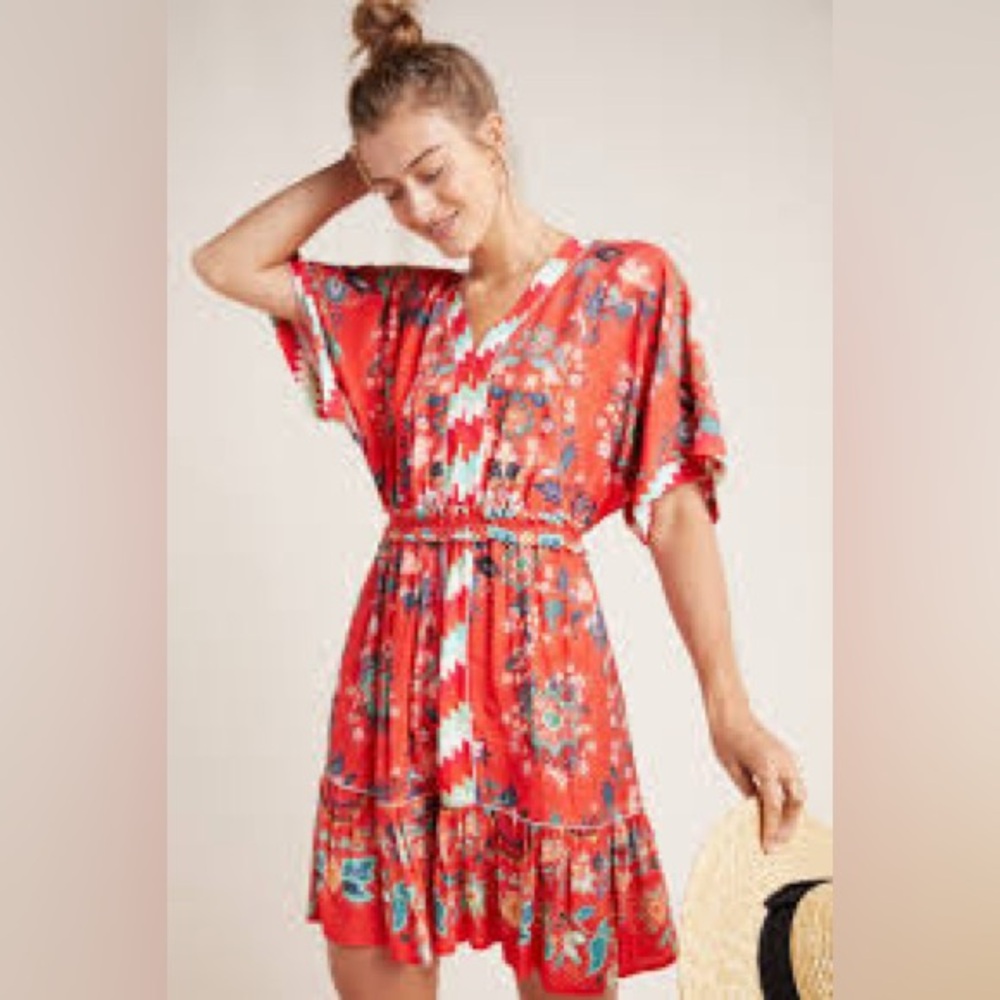 Farm Rio Jane Floral Red mini Dress. Size M